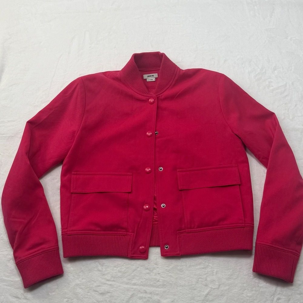Jason Wu Womens Pink Snap Front Ribbed Bomber Jacket WJ7693-650-6PA Size‎ S - Picture 3 of 6